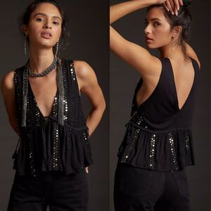 Anthropologie Forever That Girl Sequined V-Neck Tank Top - New - Medium Petite
